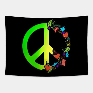 Love Hippie Mandala Hearts Peace sign Tapestry