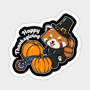 Cute Red Panda Harvesting Pumpkins Magnet