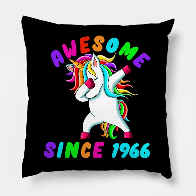 Awesome Since 1966- Dabbing Unicorn -55th Birthday Gift Girls Pillow by Abddox-99