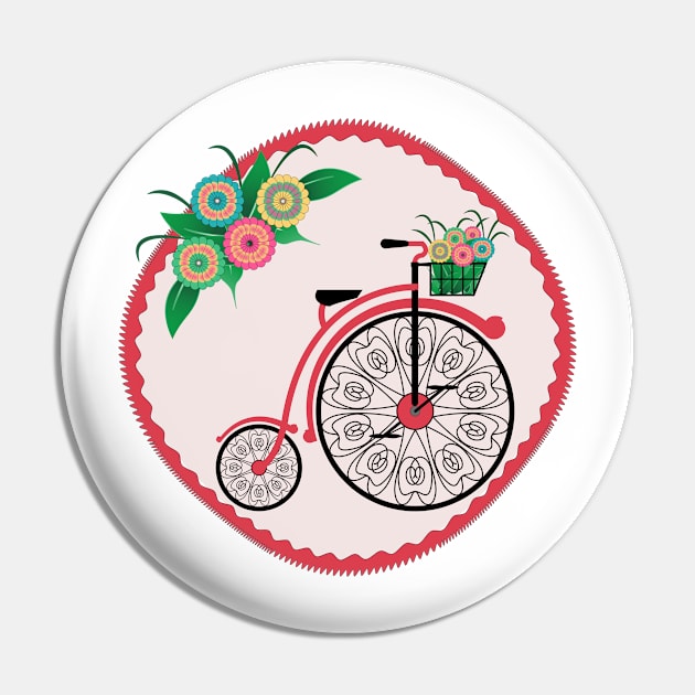 Vintage Retro Floral Bicycle Ride Pin by IsmaSaleem