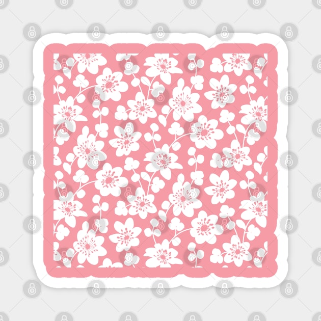 White flowers on a bubblegum pink background Magnet by lents