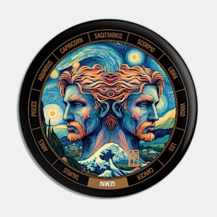 ZODIAC Gemini - Astrological GEMINI - GEMINI - ZODIAC sign - Van Gogh style - 10 Pin