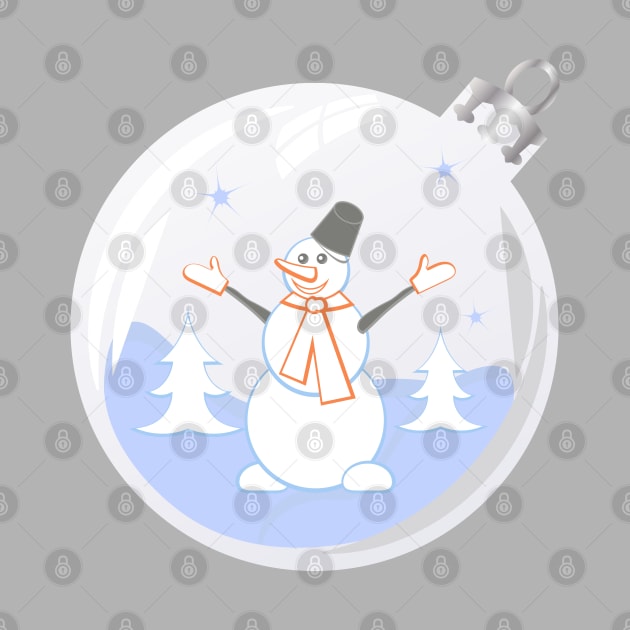 Happy snowman in glass Christmas bauble by Cute-Design