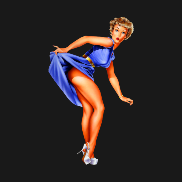 Pinup Girl In Sexy Blue Dress Heels Retro 40 S 50 S Vintage T