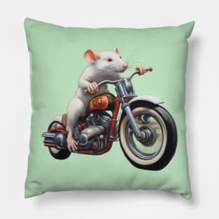 White  Rat on wheels Pillow