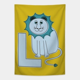 L is for Lion - Blue L Initial Tapestry