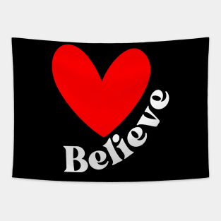 Believe. Believe In Yourself, Have Confidence. Positive Affirmation. White and Red Tapestry