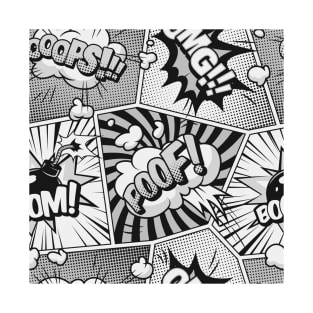 Black and White Comic Book Word Art Collage T-Shirt