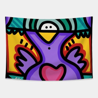 Purple Graffiti Bird Character Tapestry