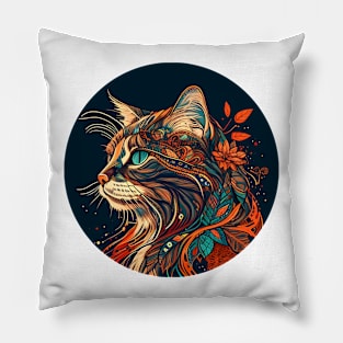 Colorful Cat BoHo Vintage - Love Cat Hippy Pillow