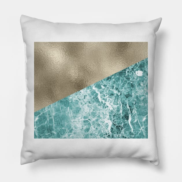 Inverno Turchese marble and gold Pillow by marbleco