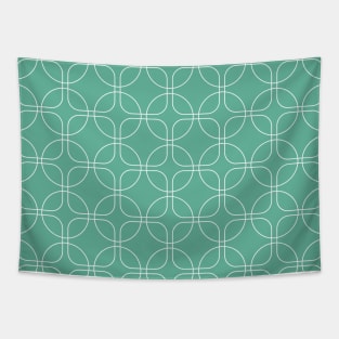 Retro White Circles and Squares on Turquoise Tapestry