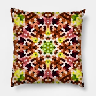 Geometric Mandala in Yellow, Brown and Green Pillow