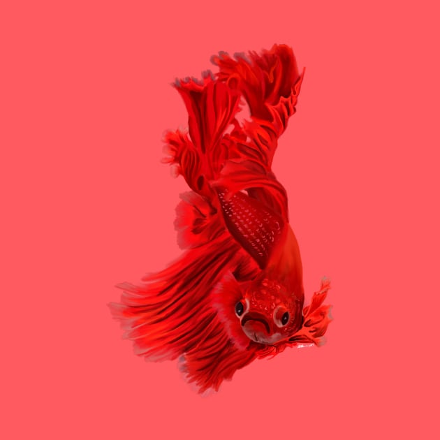 Red Betta Fish Painting by BHDigitalArt