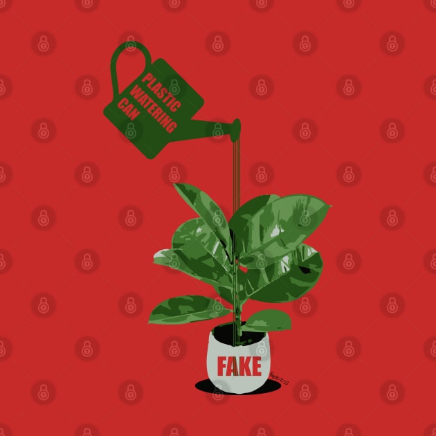 Green plastic watering can For a fake Chinese rubber plant. - Original illustration by FOGS by FOGSJ