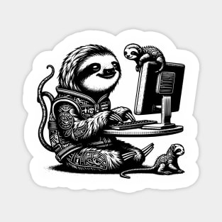 Punk Rock Oddcore Goth Sloths on Computer Vintage Style Magnet