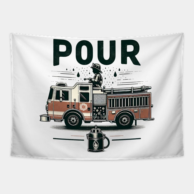 Kids 4 Year Old, 4th Birthday Boy Firefighter Fire Truck Tapestry by cyryley