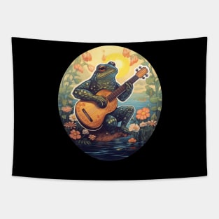 Cottagecore Frog With Acoustic Guitar Tapestry