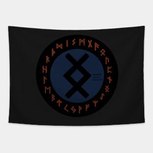 Blue Inguz Futhark Rune Symbol Tapestry