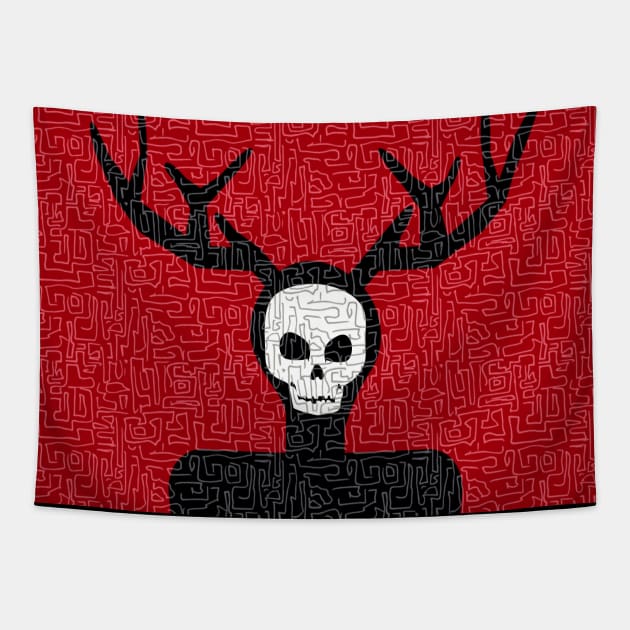 The Maze - Hannibal Wendigo Skull with Antlers Line Art Tapestry by OrionLodubyal