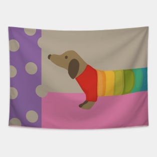 Wiener Dog in a Rainbow Sweater Tapestry