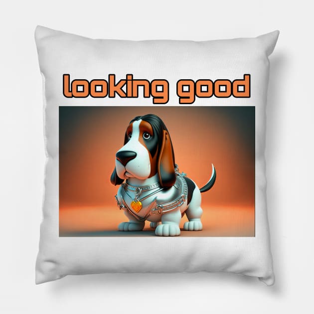 Basset Hound - Looking Good and dressed for success Pillow by TheArtfulAI