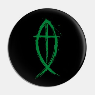 Cross And Fish Christian Design - Green Edition Pin