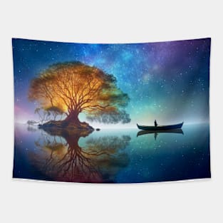 Tranquil Lake Nature World Fantastic Landscape Surrealist Tapestry