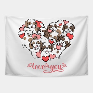 Love you a cute valentine day with a heart shape shih tzu dog Tapestry