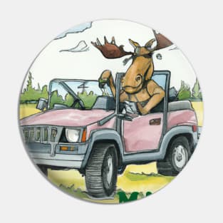 Maine Moose Driving a Jeep Pin