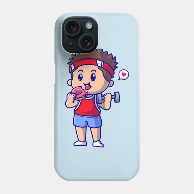 Cute Boy Lifting Barbell And Eating Doughnut Cartoon Phone Case by Catalyst Labs