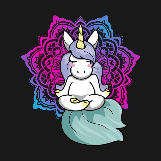 Unicorn in Yoga Lotus Meditation Mandala by Wishtopia