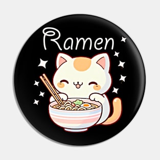 Cute kawaii cat and ramen design Pin