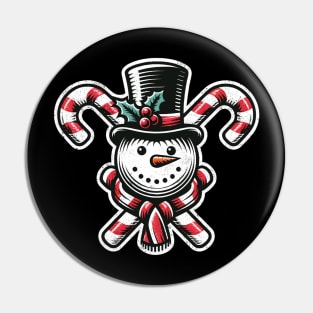 Candy Cane Cheer - snowman with Top Hat design Pin