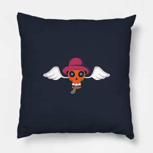 skull head with hat and wings and tongue sticking out Pillow