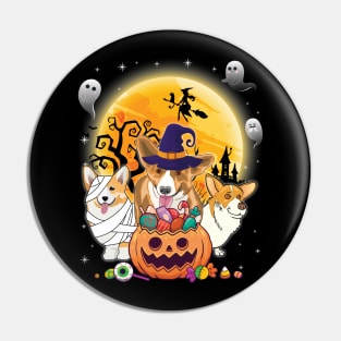 Welsh Corgi Pembroke Dog Mummy Witch Moon Ghosts Happy Halloween Thanksgiving Merry Christmas Day Pin