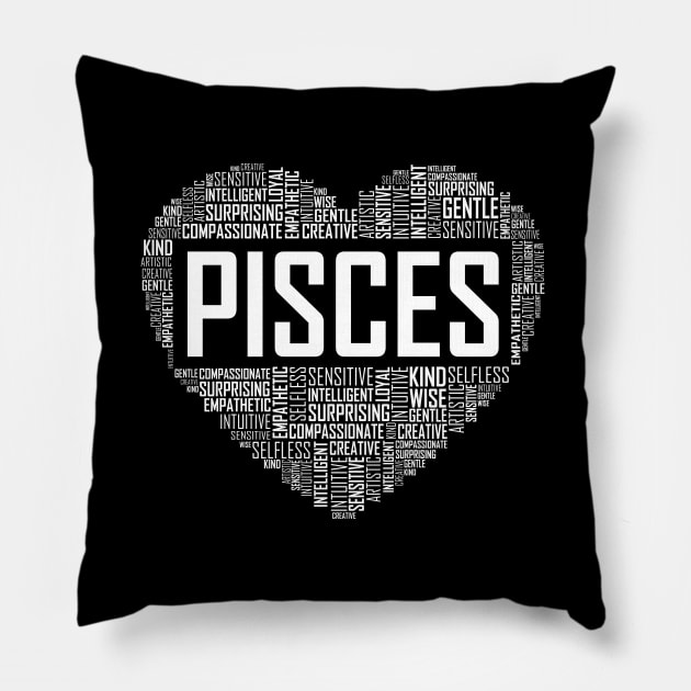 Pisces Zodiac Heart Pillow by LetsBeginDesigns