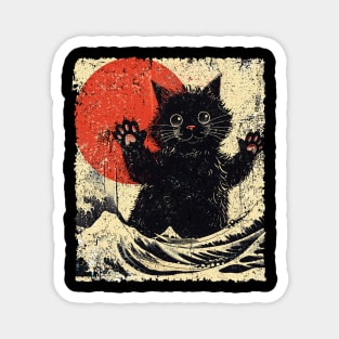 Catzilla Cat Sunset Japanese Art Funny Magnet