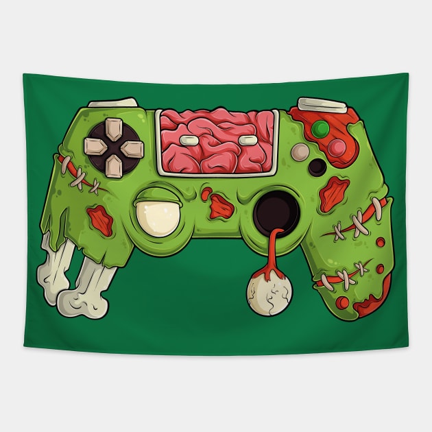 Green Video Games Gaming Gamer Halloween Zombie Controller Tapestry by ARTISTORIA