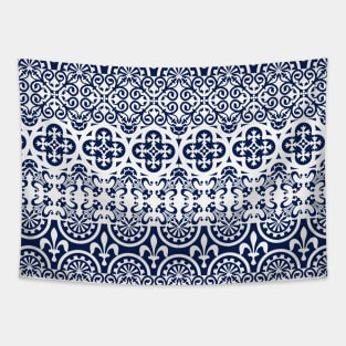 Indigo Blue Moroccan Pattern (Decorative Border) Tapestry