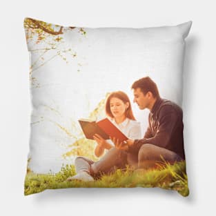 Students learning for exam Pillow