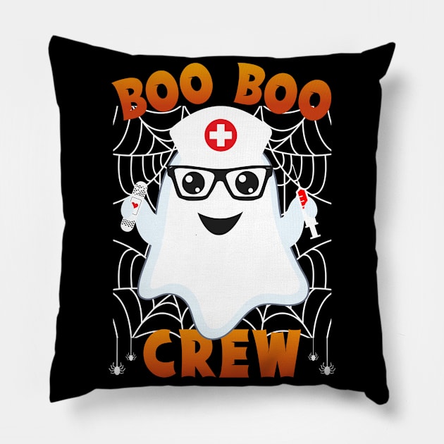 Boo Boo Crew Funny Nurse Halloween Ghost Pillow by Fabvity