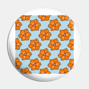 Chintzy orange floral repeat pattern in blue Pin