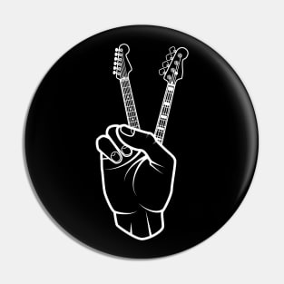 Guitar and Bass Outline Hand Peace Sign Dark Theme Pin