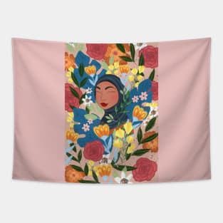 Floral madness hijabi girl Tapestry