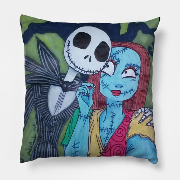 Jack & Sally Take a Selfie Pillow by ARTWORKandBEYOND