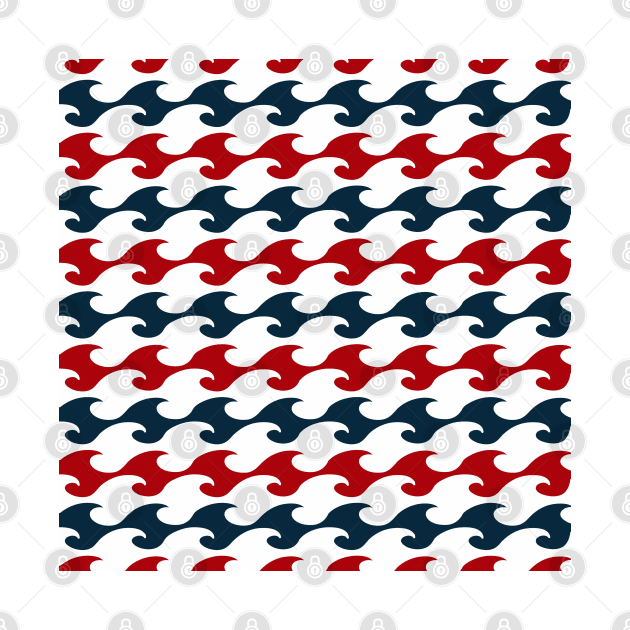 Red and Navy Blue Nautical Waves by Peter the T-Shirt Dude