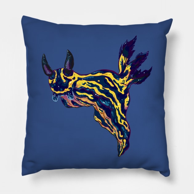 Navy and Gold Striped Nudibranch Pillow by yodelbat