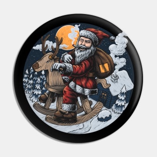 Santa Smoking and Riding Wooden Deer Pin