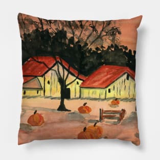 Halloween Farm. Watercolor Painting Pillow